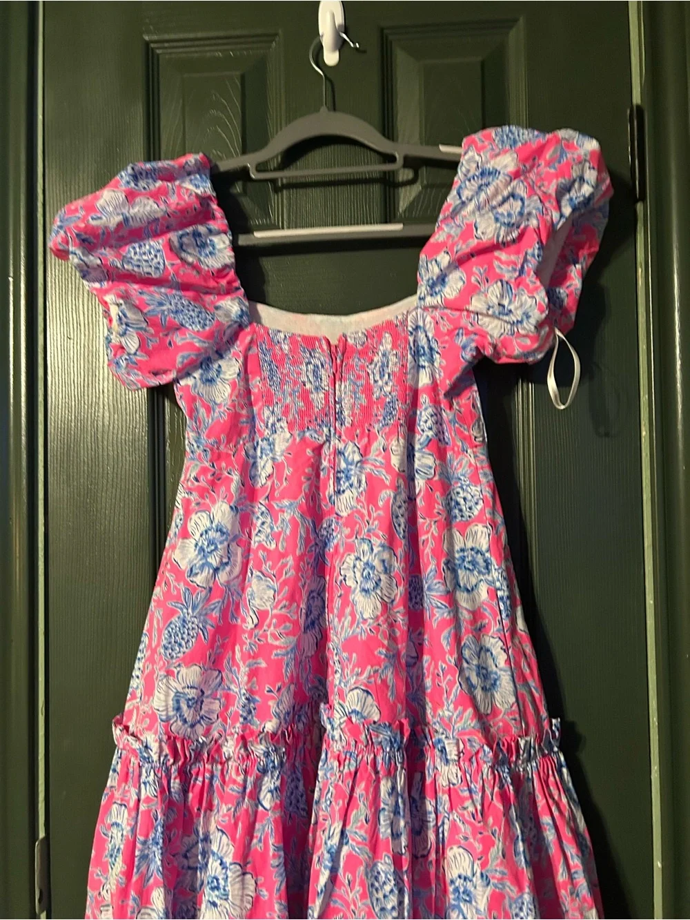 Lilly Pulitzer Pink Floral Puff-Sleeve Sundress with Blue Accents